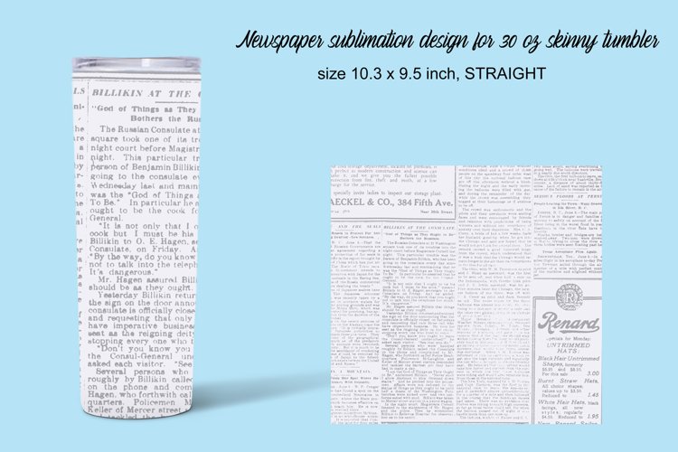 Newspaper 30oz skinny tumbler wraps | Sublimation design example image 1