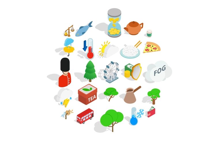 England icons set, isometric style example image 1