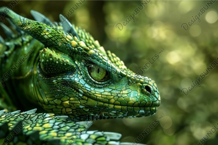 Majestic green dragon in mystic forest example image 1
