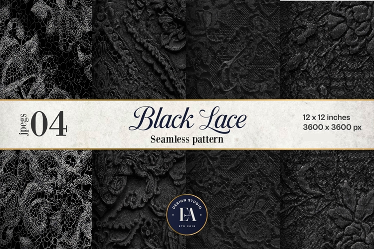 Black Lace Pattern, Gothic Lace Digital Paper