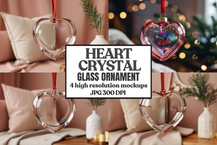 Christmas Heart Crystal Glass Ornament Mockup | Clear Heart