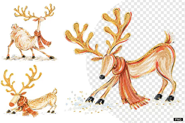 Christmas Reindeer With Scarf PNG