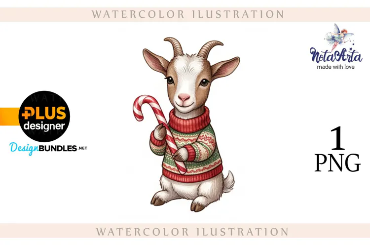 Christmas Goat in Watercolor Style