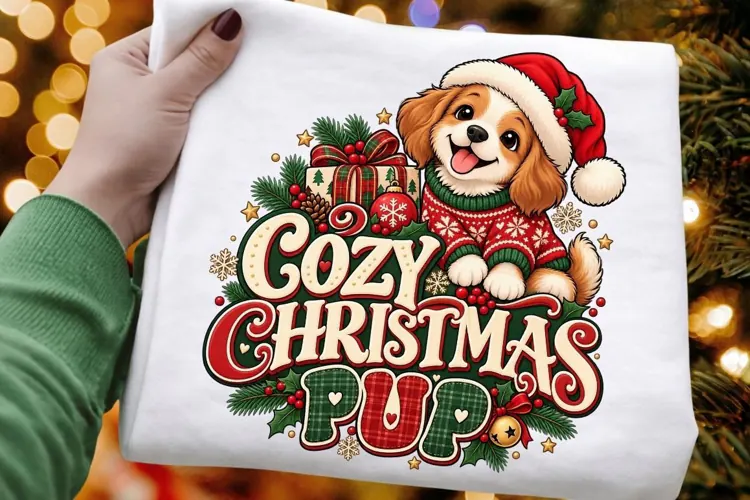 Cozy Christmas Pup Design, Cute Holiday Puppy Graphic