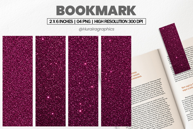 Deep Magenta Glitter Bookmarks PNG, Bookmark Sublimation