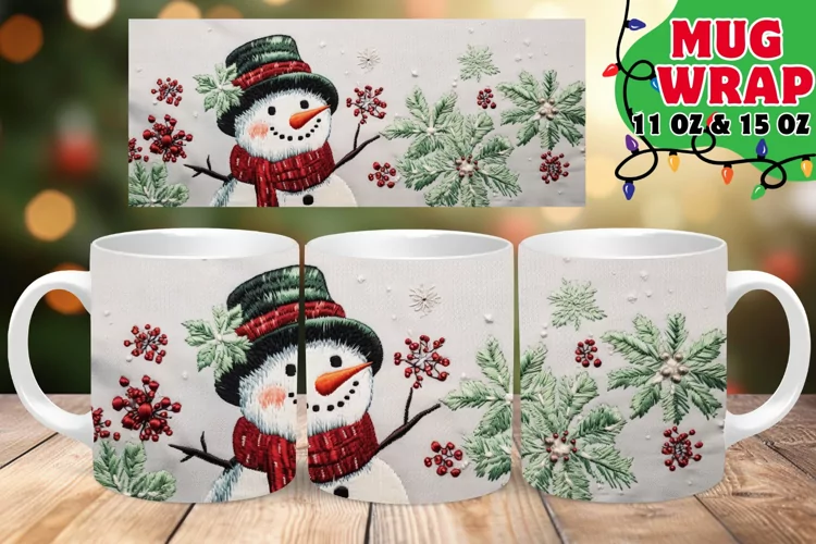 Embroidered Snowman 3D Winter Dream 11oz Mug