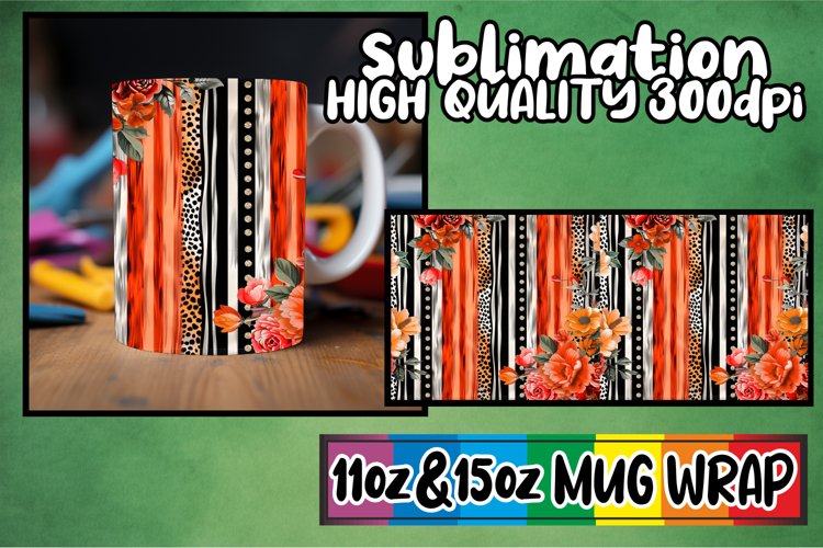 Fashionable 3D Leopard and Flower Mug Wrap Art