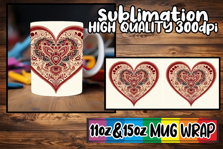 Romantic Heart Pattern Mug - Sublimation example image 1