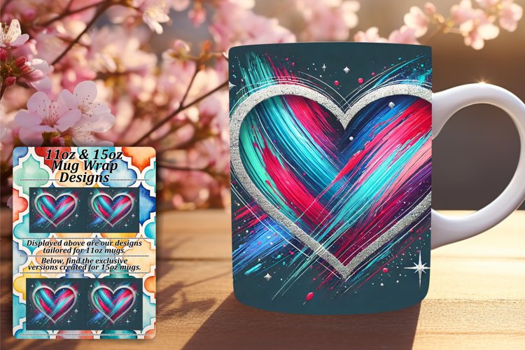 Stylish 11oz Mug Wrap Png Artwork , Heart