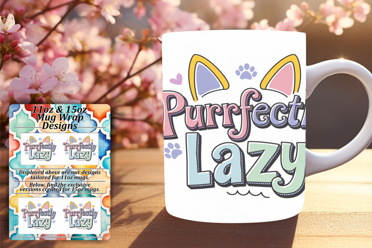 Fashionable 11oz Mug Wrap Png Template , Cat Quote