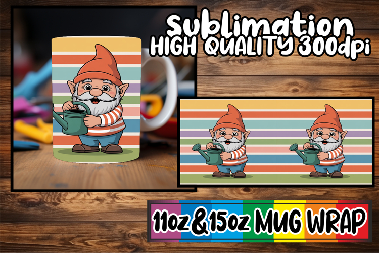 Joyful vibes sublimation mug wrap, Gnomes