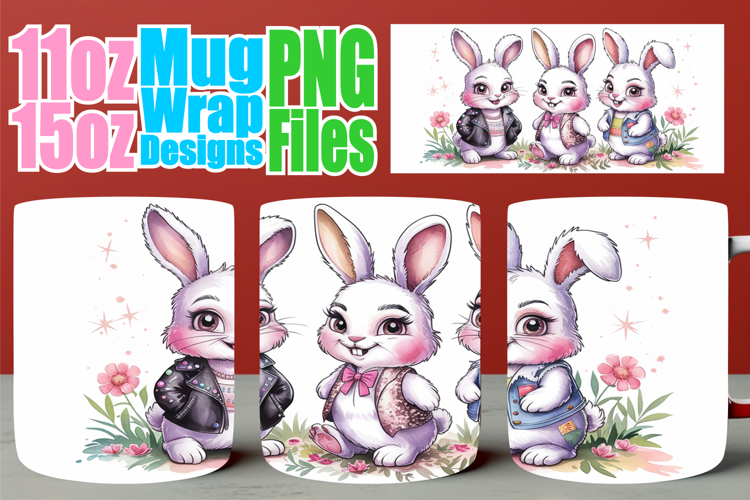 Beautiful sunsets sublimation mug wrap, Easter Bunny