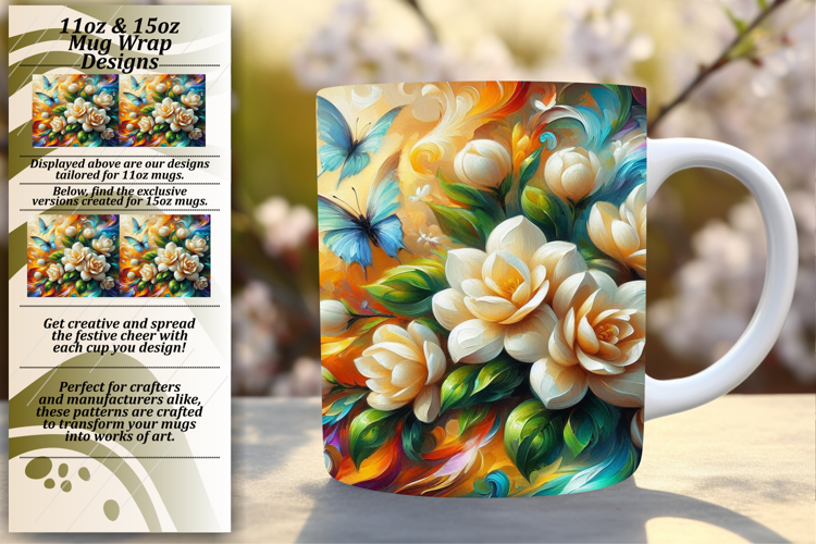 Trendy 15oz Mug Wrap Png Design , Flowers