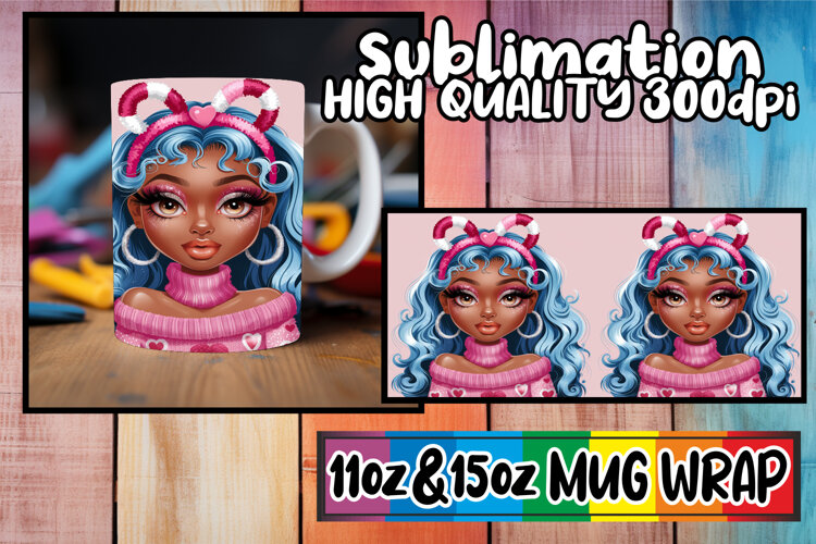 Serene beauty 11oz 15oz mug wrap, Afro Girl example image 1