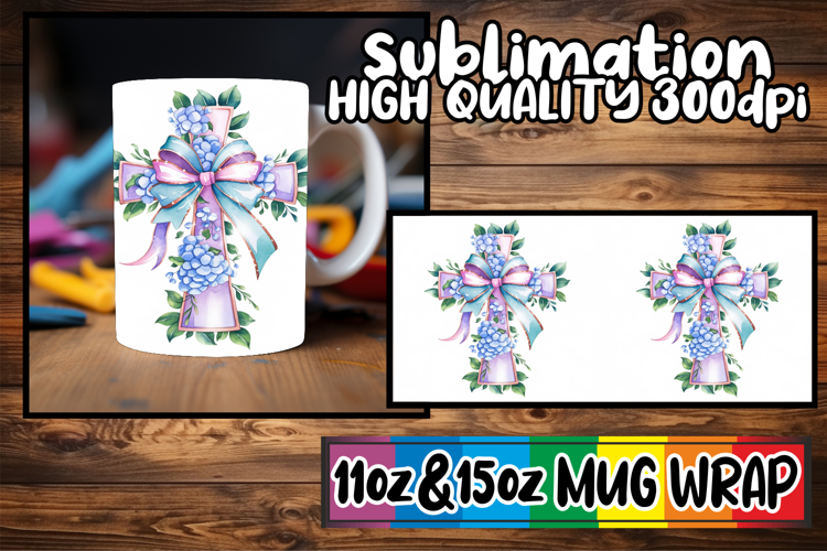 Dreamy nights sublimation mug wrap, Flower Cross