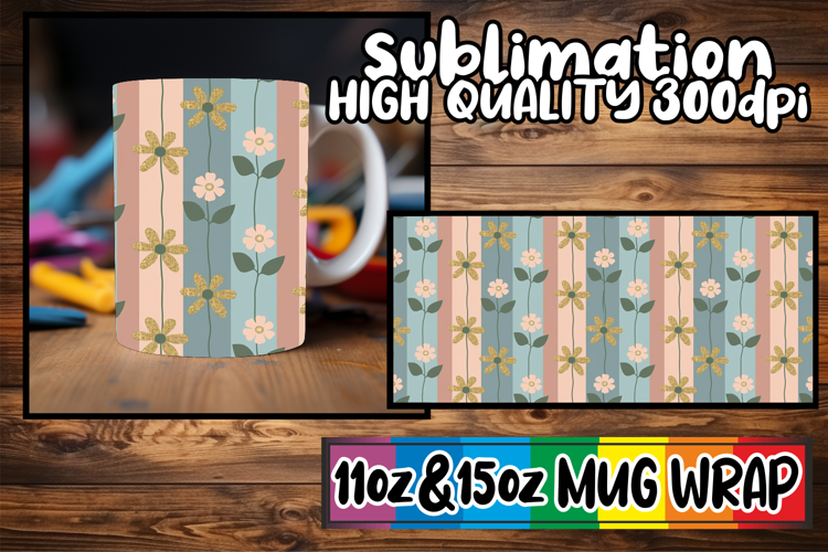 Fresh beginnings 11oz 15oz mug wrap, Gold Flower