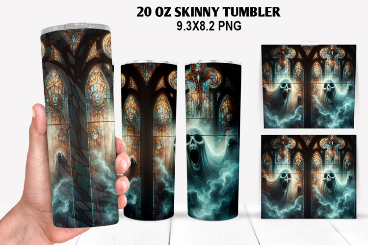 Ghost Skinny Tumbler 20oz Wrap Design, Halloween Tumbler PNG