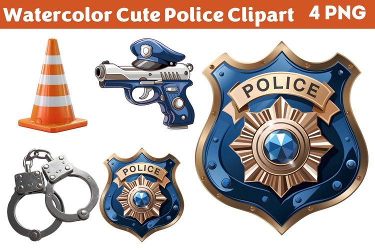 Watercolor Cute Police Clipart PNG