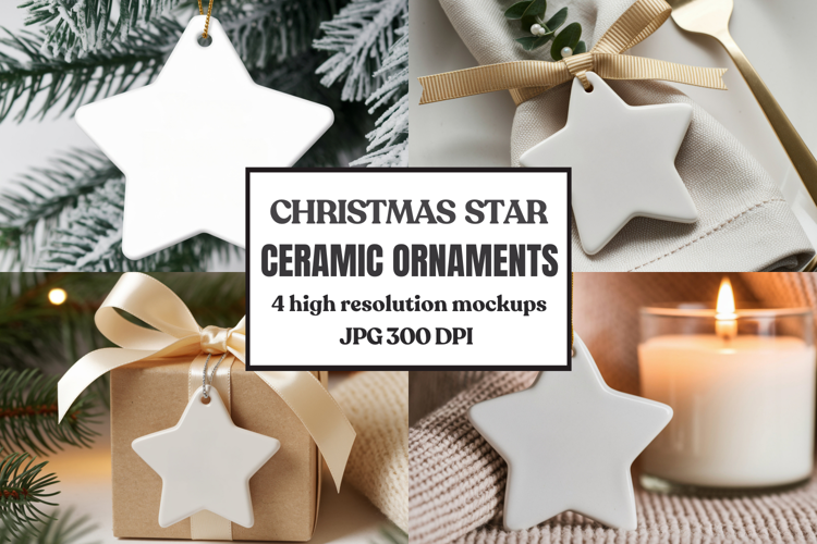 Christmas Star Ceramic Ornaments Mockup