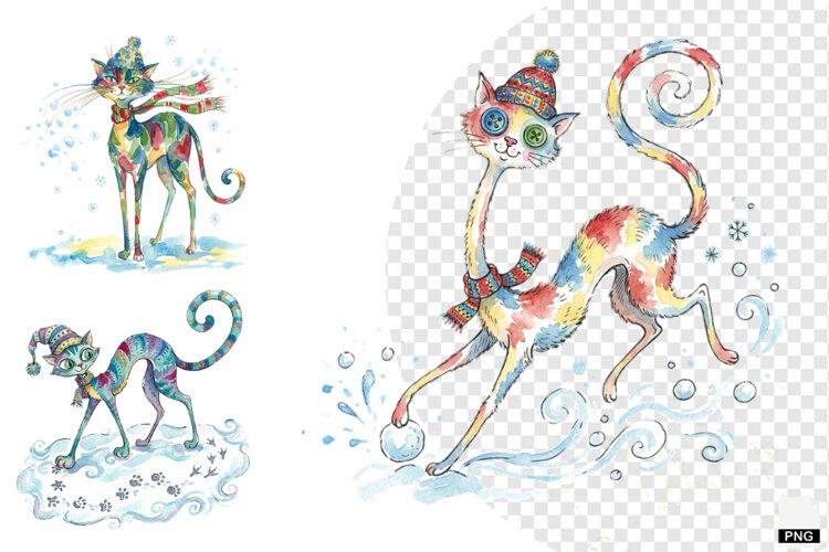 Quirky Winter Cats PNG example image 1