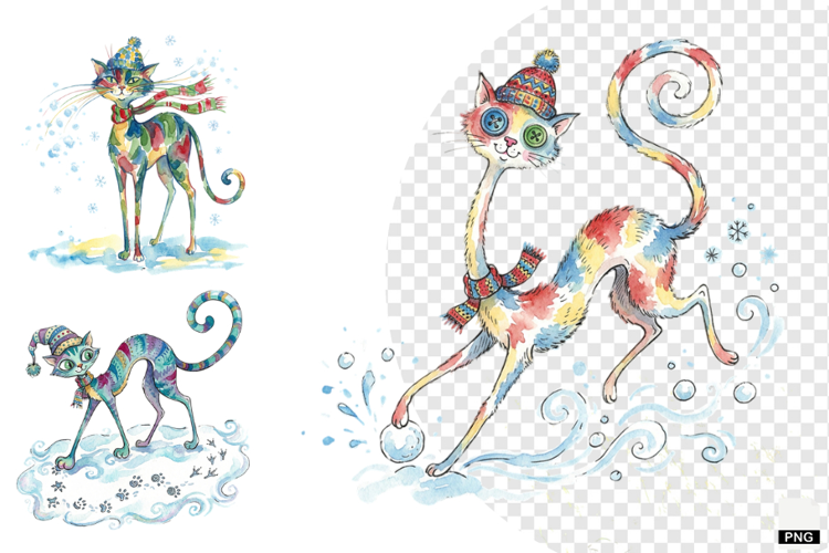 Quirky Winter Cats PNG