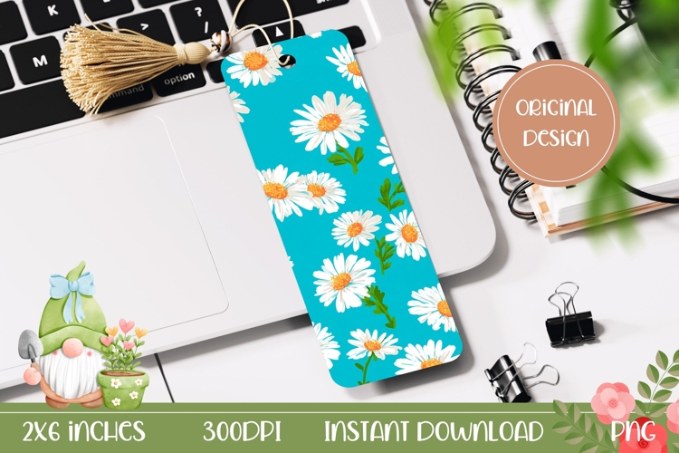 Blue Bookmark Design, Daisy Bookmark Template