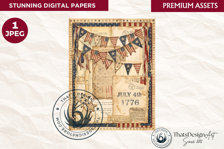 Vintage Patriotic 4th of July Junk Journal digital paper