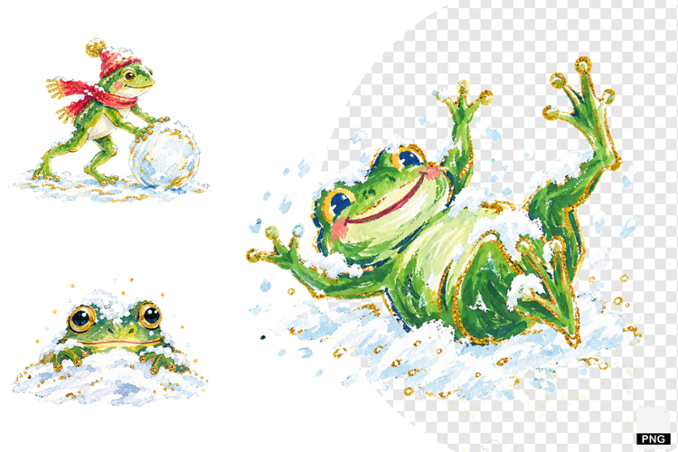 Winter Snowy Frogs PNG