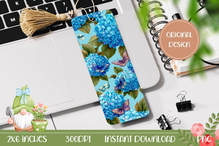 Butterfly Bookmark, Blue Hydrangea Bookmark Printable