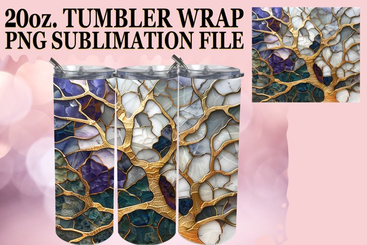 Gilded Glow: Luminous Mosaic Tumbler Wrap 20oz example image 1
