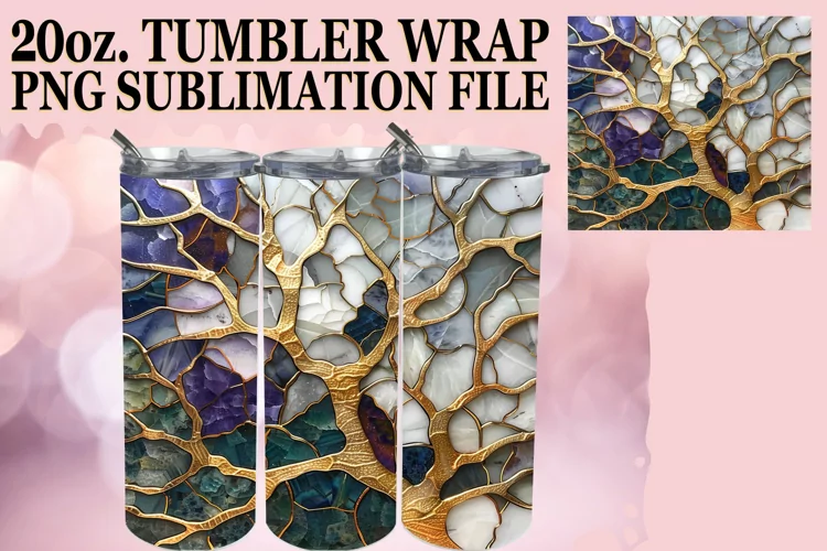 Gilded Glow: Luminous Mosaic Tumbler Wrap 20oz
