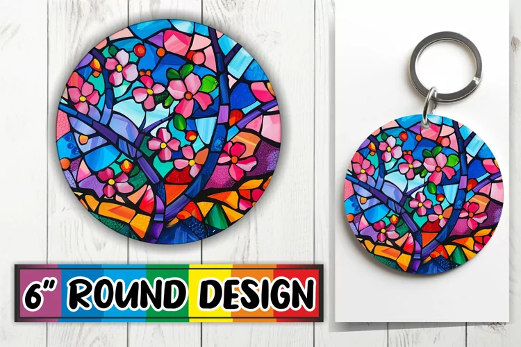 Colorful Stained Glass Tree Sublimation Keychain Art