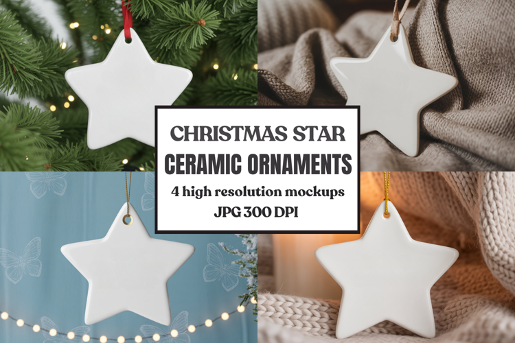 Christmas Star Ceramic Ornaments Mockup | Holiday Star Ornam