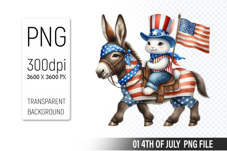 4th Of July Bunny Sublimation Clipart PNG Design