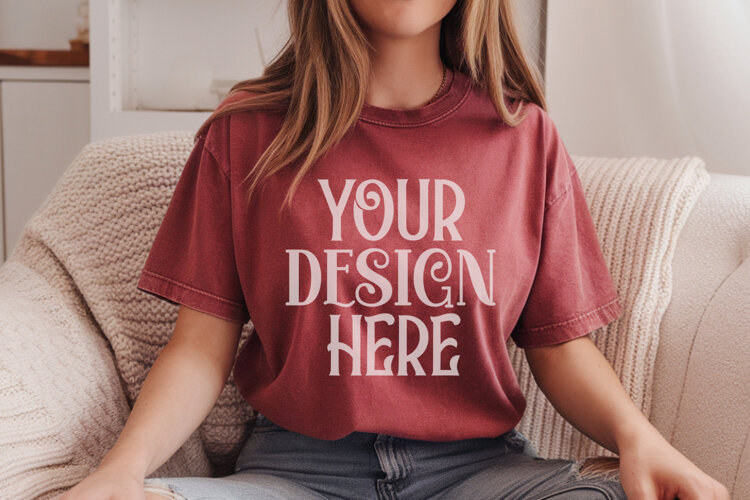 Crimson Comfort Colors 1717 T-shirt Mockups,1717 Mockups example image 1