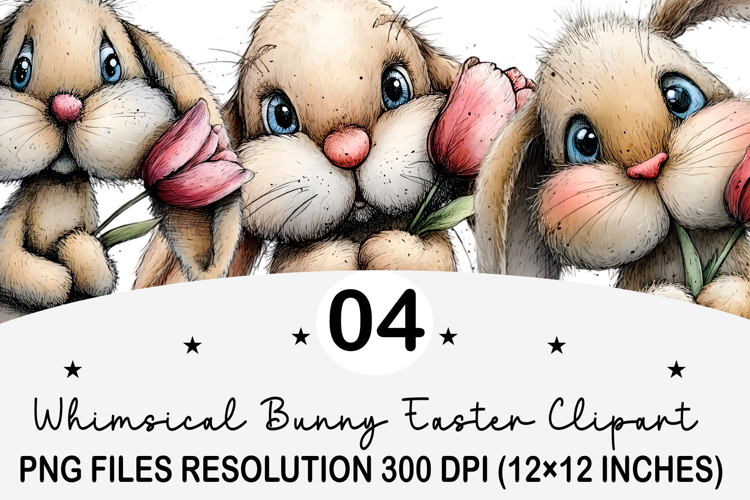 Whimsical Bunny Easter Clipart, Watercolor Easter Bunny PNG