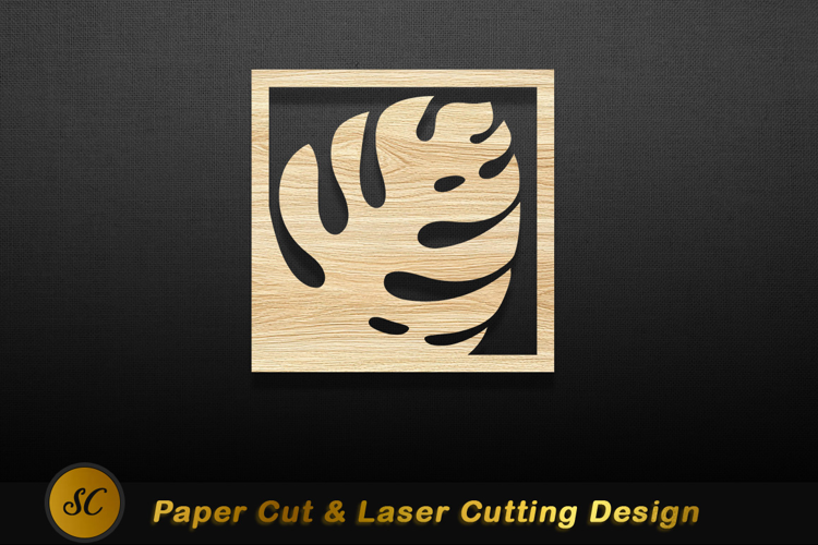 Wooden leaf cutout square frame image Laser cut