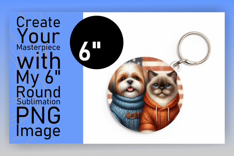 Stylish Round Design Keychain Template , Dog and cat