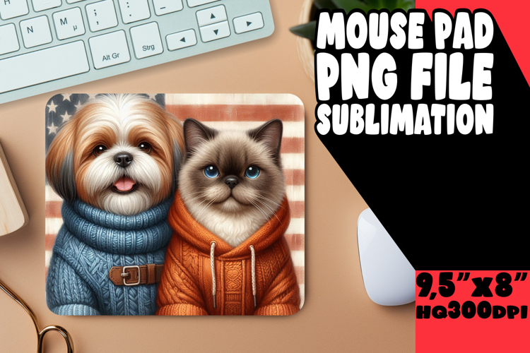 Sweet DESK pad Playful PNG, Dog and cat