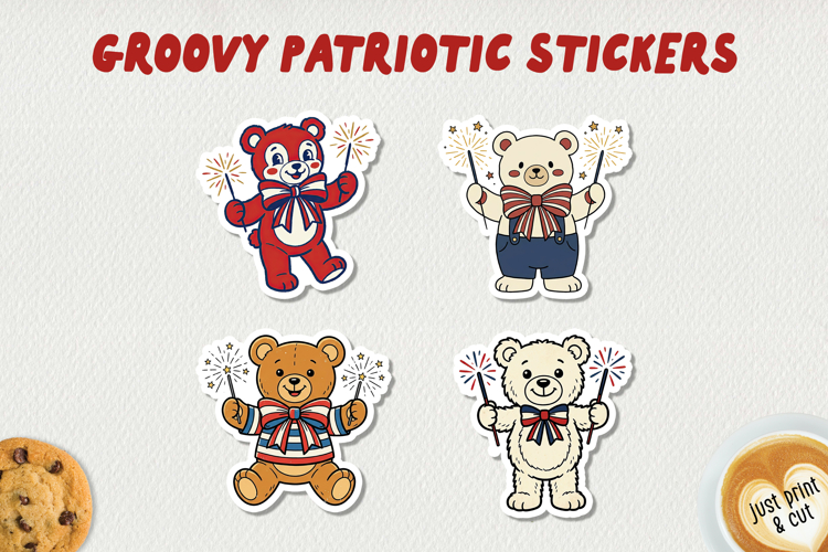 Groovy Patriotic Stickers PNG