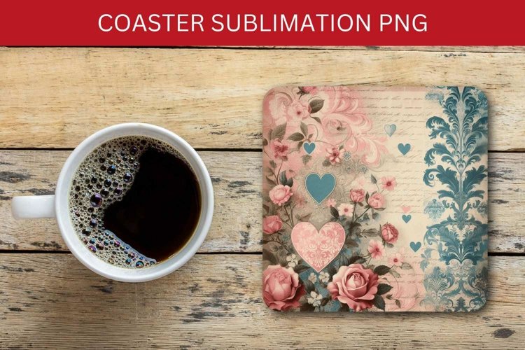 valentine square coaster - vintage flowers junk journal example image 1