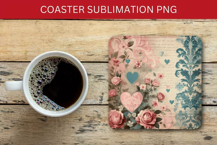 valentine square coaster - vintage flowers junk journal