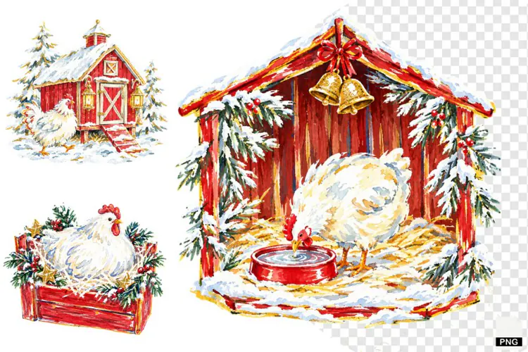 Christmas Chicken Coop Clipart