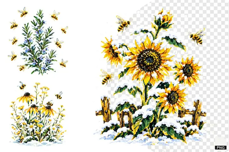 Winter Bees Garden Clipart