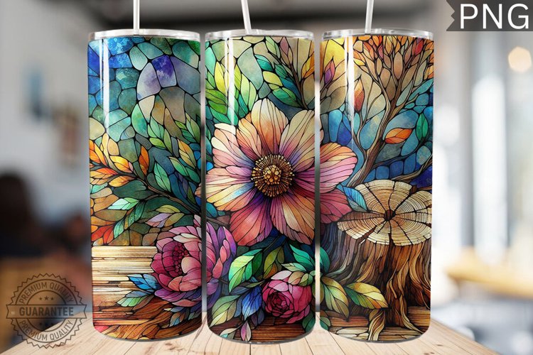 Watercolor Flower Wooden Stump Tumbler - High Quality 3Dpi