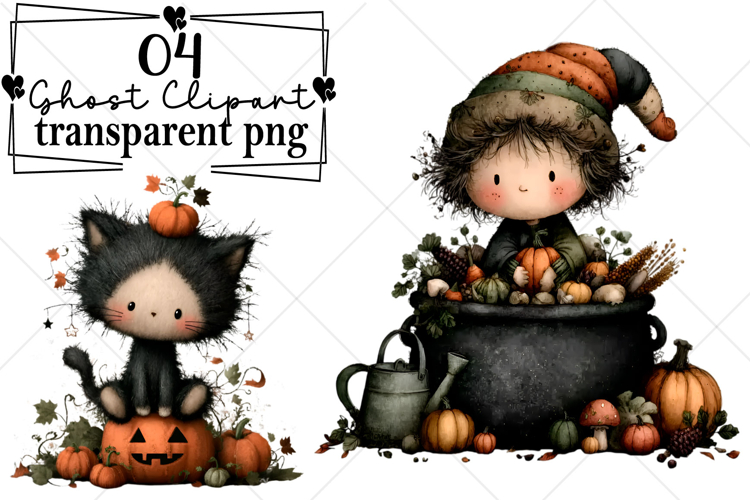 Whimsical Halloween Ghost Clipart Watercolor PNG