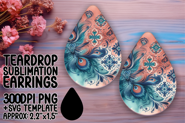 Unique Teardrop Earrings Artwork for Crafting , Watercolor P