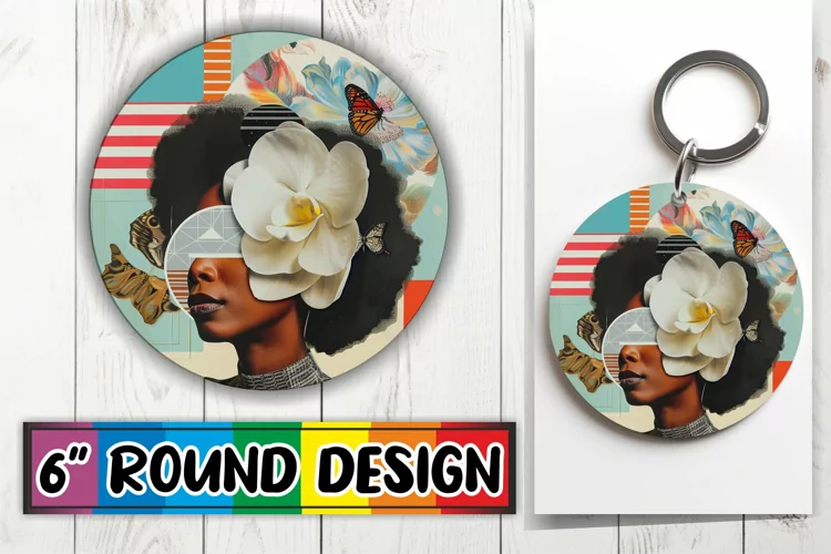 Afro Woman Artistic Round Design Abstract Style PNG