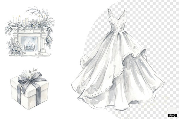 Snowy Romance Wedding Clipart example image 1