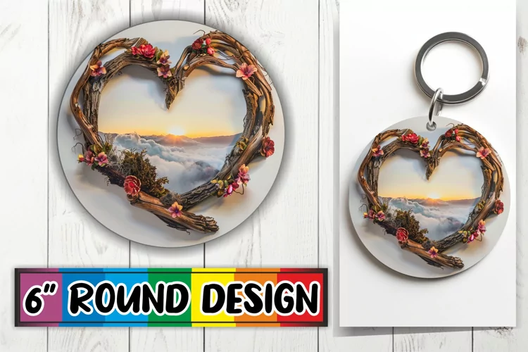 Heartfelt Horizons: Wood Heart Sublimation PNG